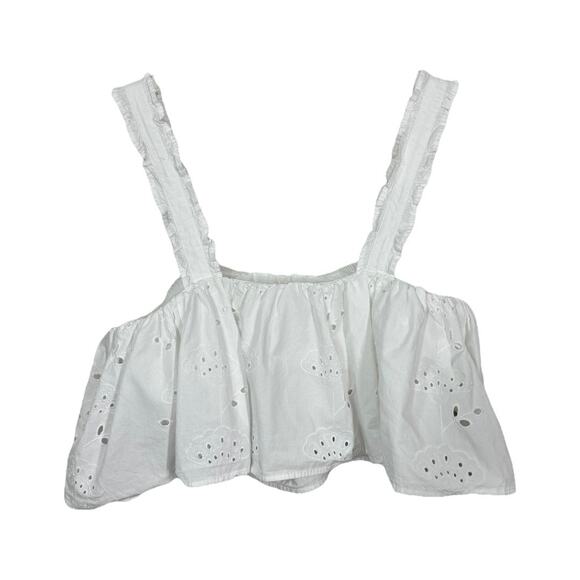 Zara Eyelet Embroidered Ruffle Crop Top Small White Boho Cottage Dainty Coquette - Picture 4 of 8